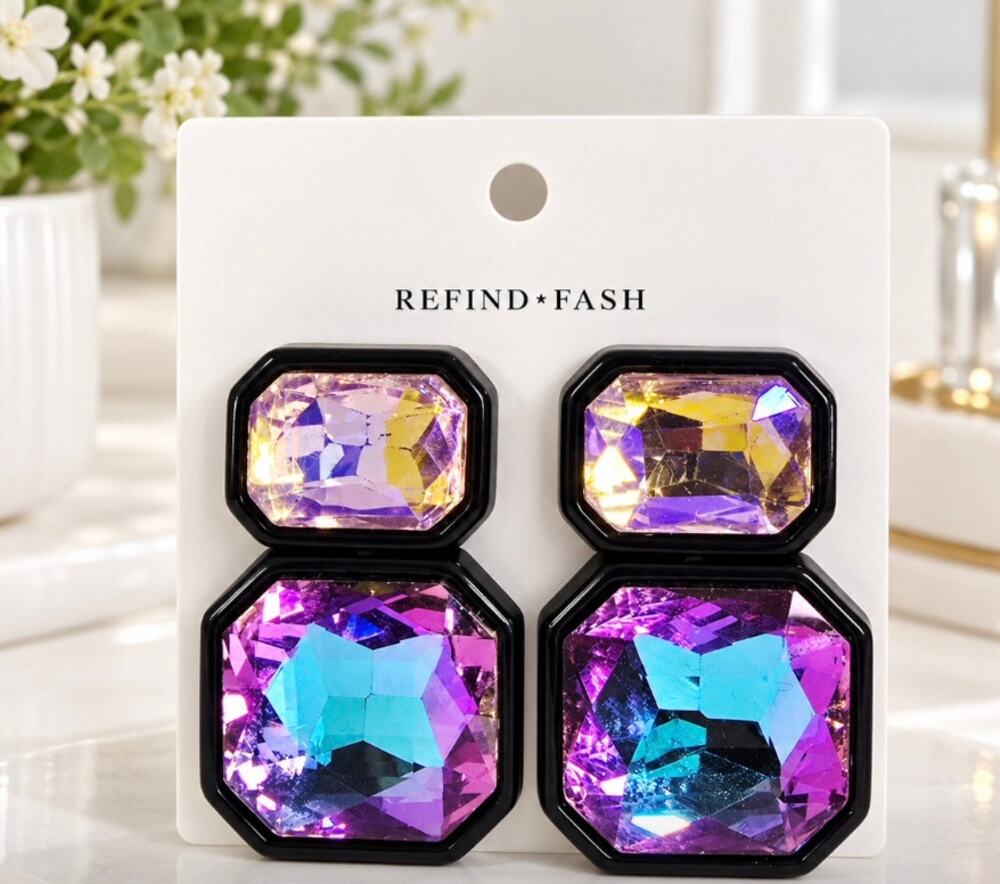 Black Purple AB Geometric Stone Earrings